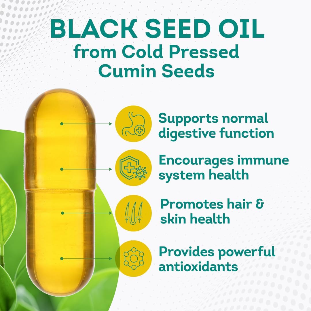 Organic Black Seed Oil Capsules - Cold Pressed Nigella Sativa Supplement for Hair & Skin - 500mg - 90ct - 3 Month Supply for Men and Women