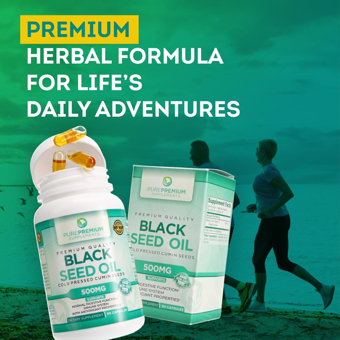 Organic Black Seed Oil Capsules - Cold Pressed Nigella Sativa Supplement for Hair & Skin - 500mg - 90ct - 3 Month Supply for Men and Women