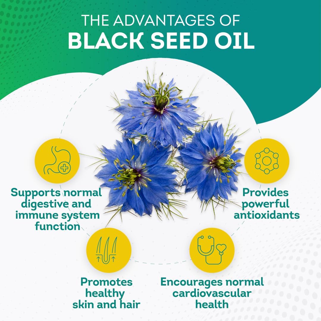 Organic Black Seed Oil Capsules - Cold Pressed Nigella Sativa Supplement for Hair & Skin - 500mg - 90ct - 3 Month Supply for Men and Women