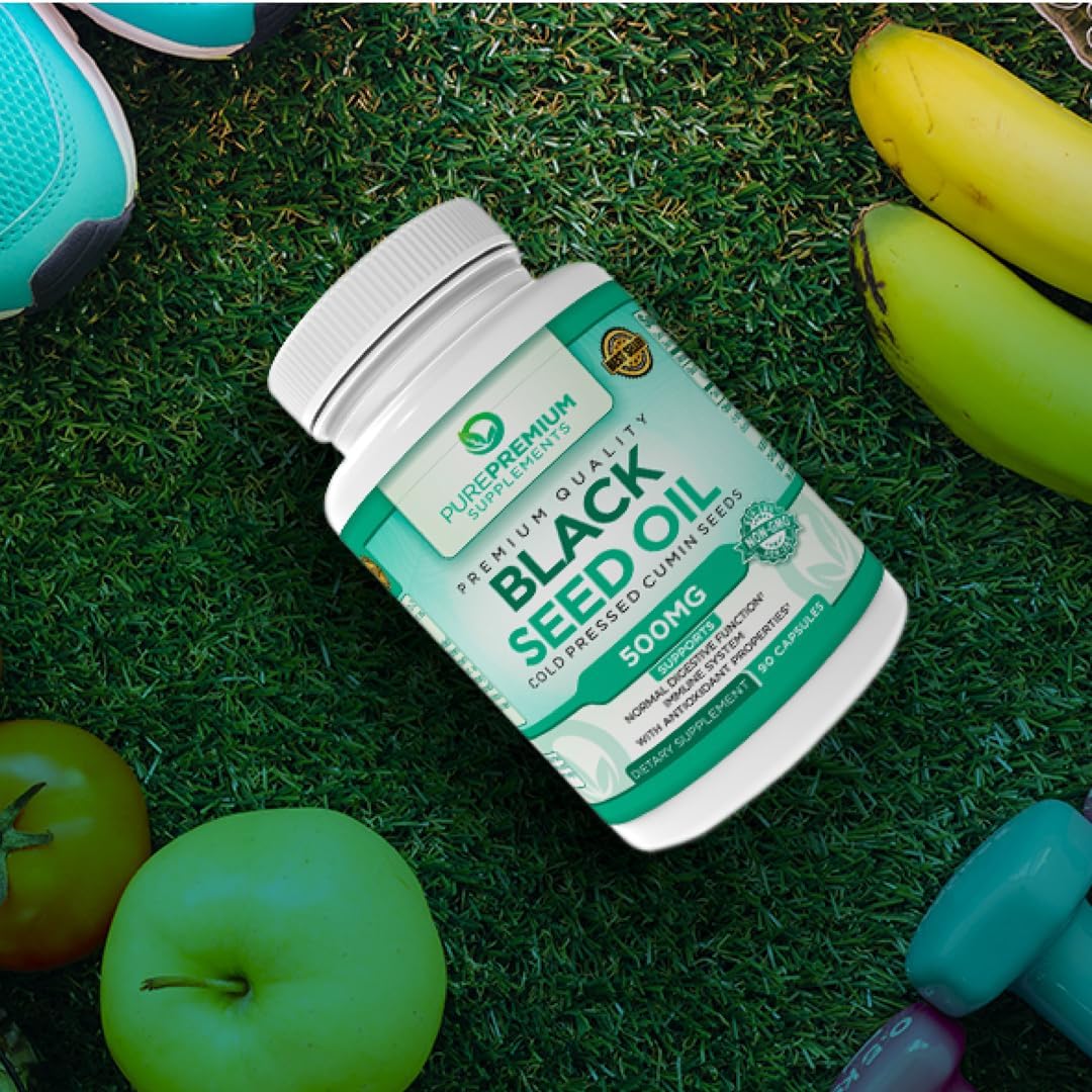 Organic Black Seed Oil Capsules - Cold Pressed Nigella Sativa Supplement for Hair & Skin - 500mg - 90ct - 3 Month Supply for Men and Women