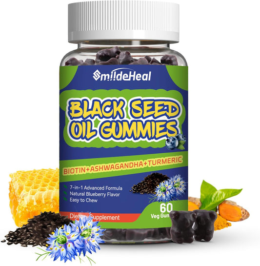 Organic Black Seed Oil Gummies with Honey - Vegan Chewable Supplement, 500mg, 60 Gummies