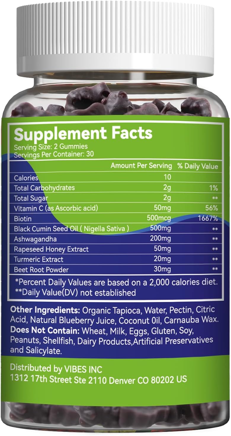 Organic Black Seed Oil Gummies with Honey - Vegan Chewable Supplement, 500mg, 60 Gummies