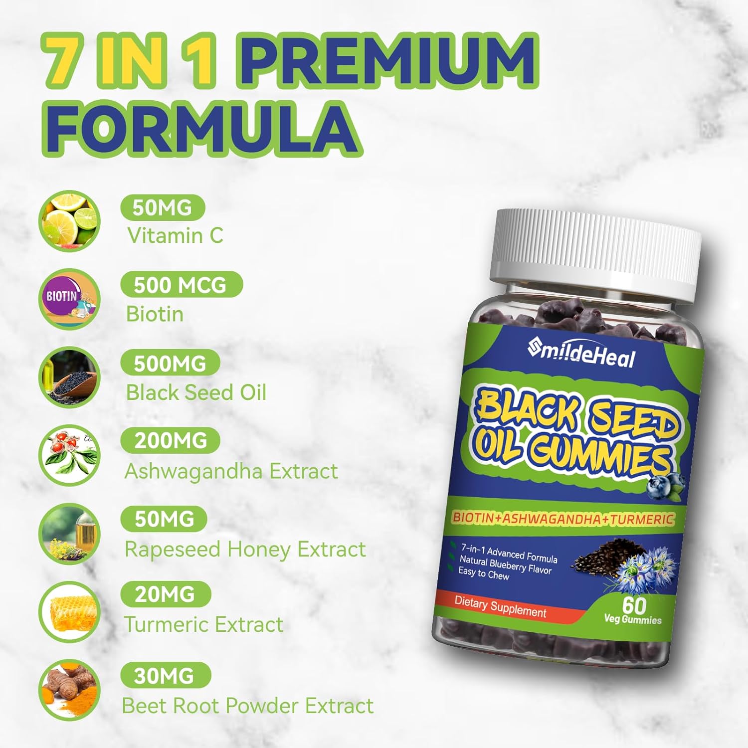 Organic Black Seed Oil Gummies with Honey - Vegan Chewable Supplement, 500mg, 60 Gummies