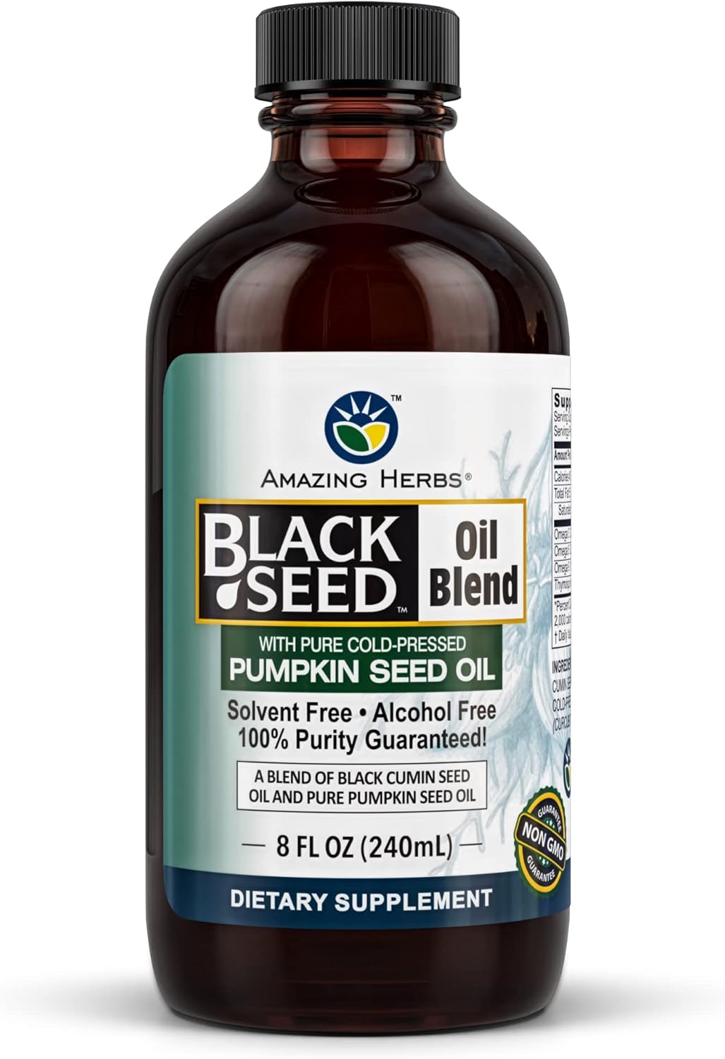 Organic Black Seed & Pumpkin Seed Oil Blend - Cold-Pressed, Gluten-Free, Omega 3, 6, 9 - Immune Support & Digestive Health - 8oz