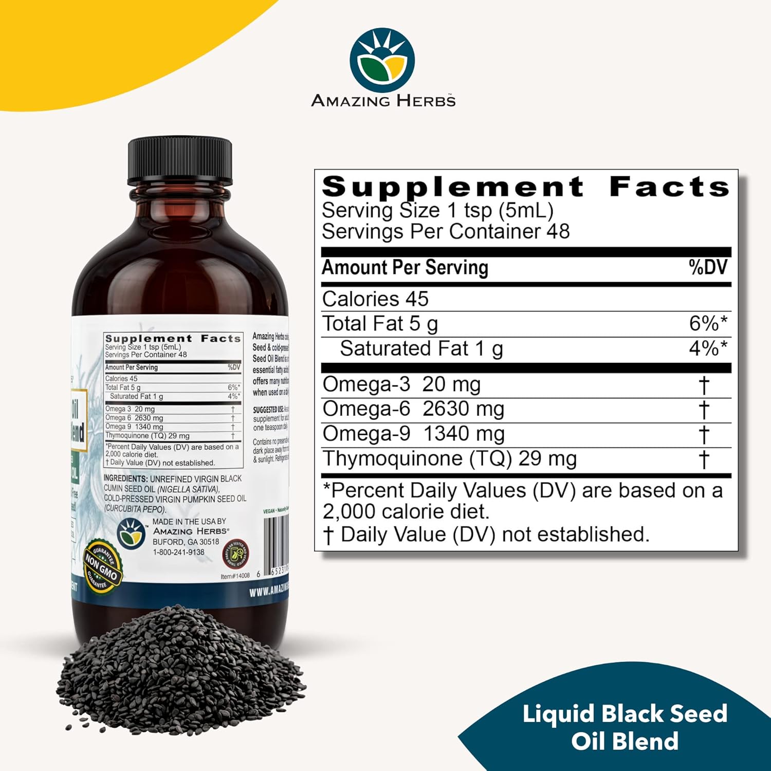Organic Black Seed & Pumpkin Seed Oil Blend - Cold-Pressed, Gluten-Free, Omega 3, 6, 9 - Immune Support & Digestive Health - 8oz