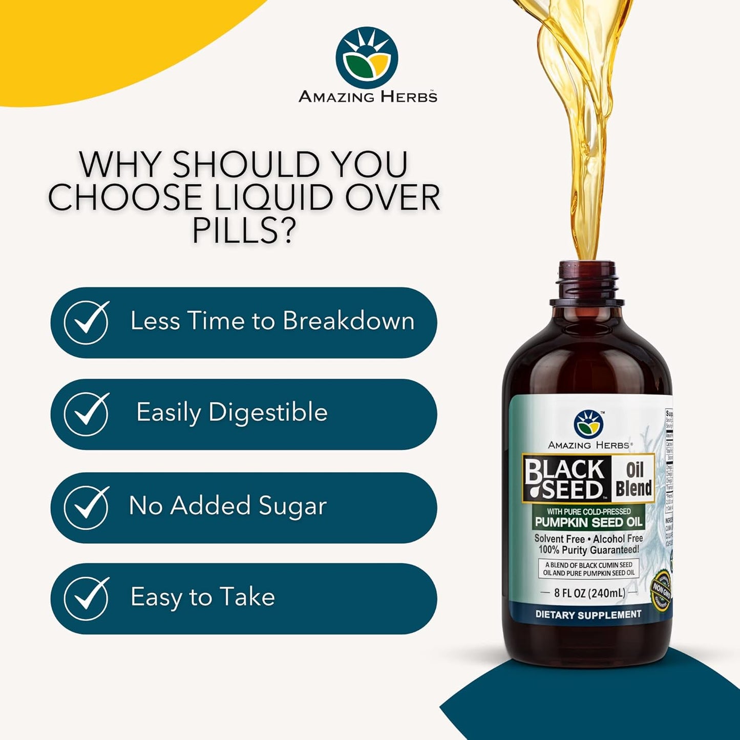 Organic Black Seed & Pumpkin Seed Oil Blend - Cold-Pressed, Gluten-Free, Omega 3, 6, 9 - Immune Support & Digestive Health - 8oz