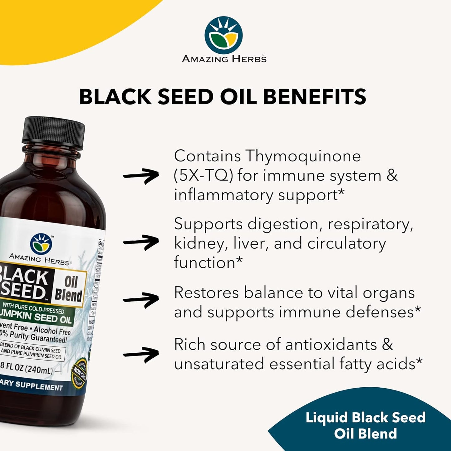 Organic Black Seed & Pumpkin Seed Oil Blend - Cold-Pressed, Gluten-Free, Omega 3, 6, 9 - Immune Support & Digestive Health - 8oz