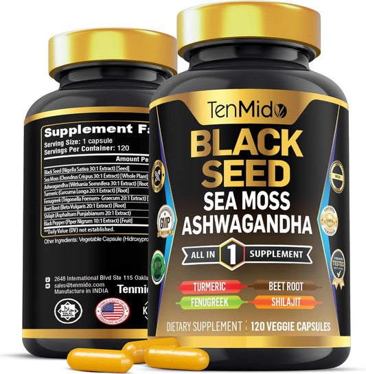 Organic Black Seed Supplement with 8 Superfood Ingredients - 120 Vegan Capsules - 4 Months Supply