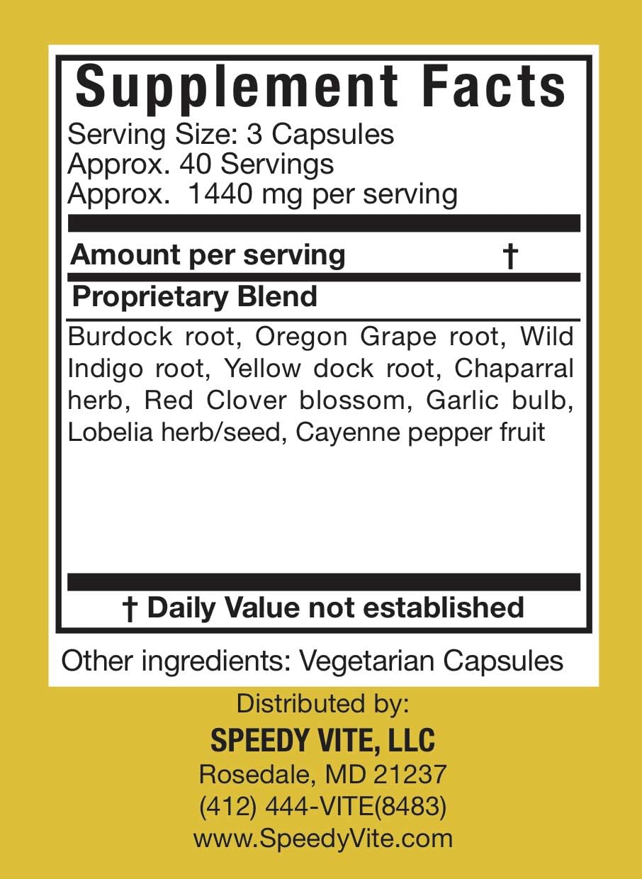 Organic Blood Cleanser Supplement Capsules - SpeedyVite® (120 Vegetarian Capsules)