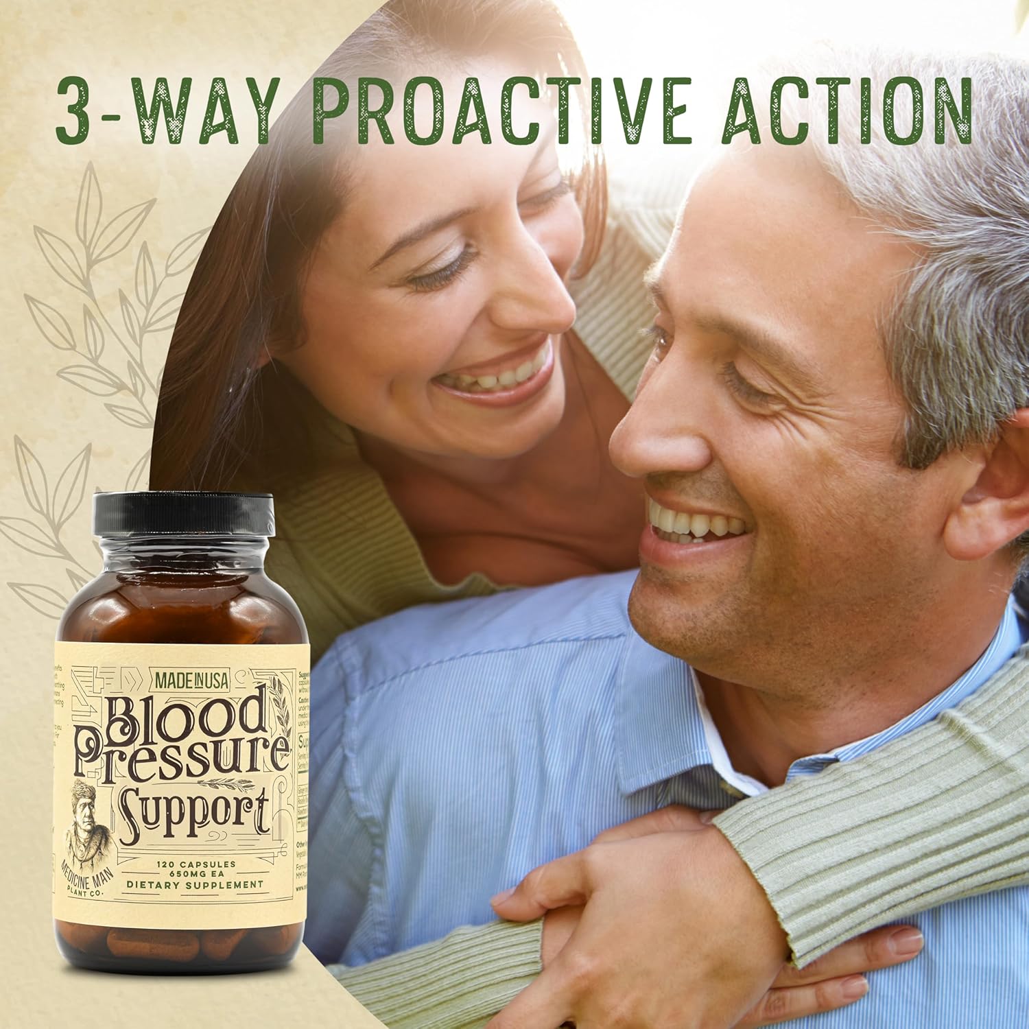 Organic Blood Pressure Support Capsules with Hawthorn, Hibiscus, and Ginger - Herbal Supplement for Hypertension - 120 Natural Pills by Medicine Man Plant Co.