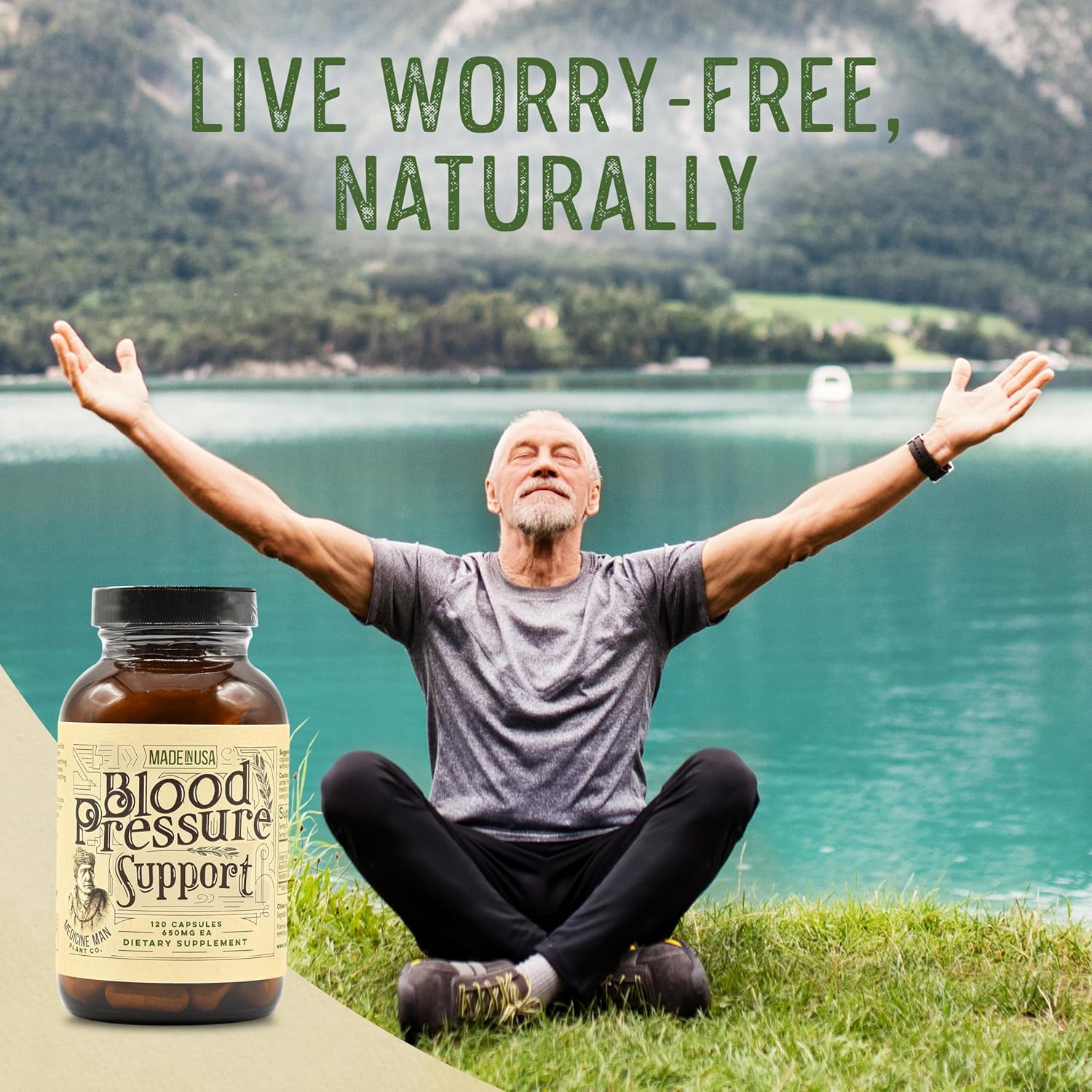 Organic Blood Pressure Support Capsules with Hawthorn, Hibiscus, and Ginger - Herbal Supplement for Hypertension - 120 Natural Pills by Medicine Man Plant Co.