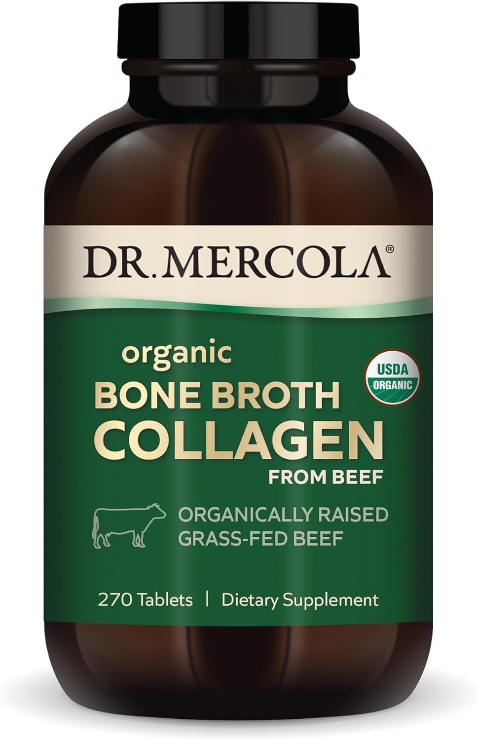 Organic Bone Broth Collagen Tablets - 90 Servings, Grass-Fed Beef, Dietary Supplement for Bone & Joint Support, USDA Organic & Non-GMO