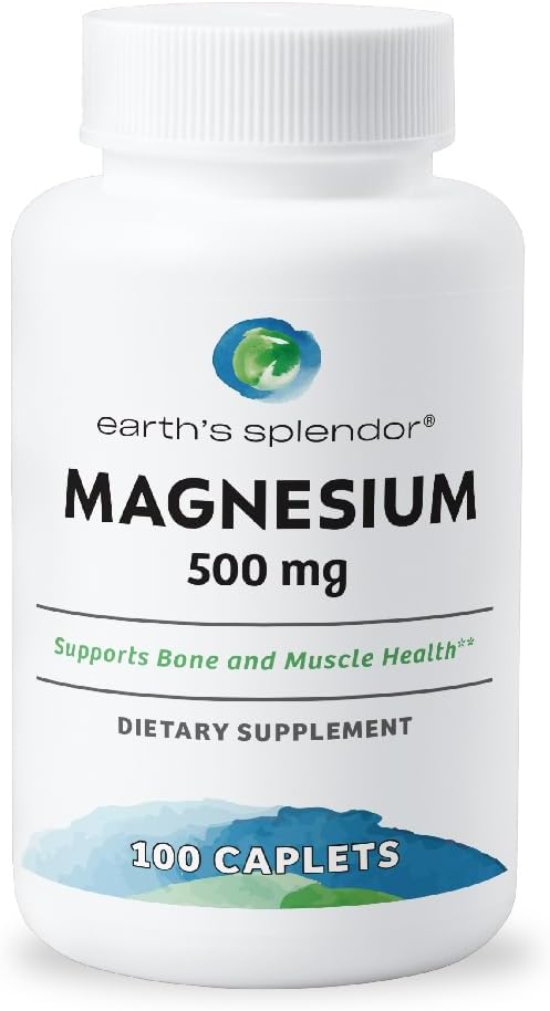 Organic Bone & Muscle Magnesium Supplement for Men & Women, 500mg Caplets, Supports Bone Health, No Artificial Ingredients