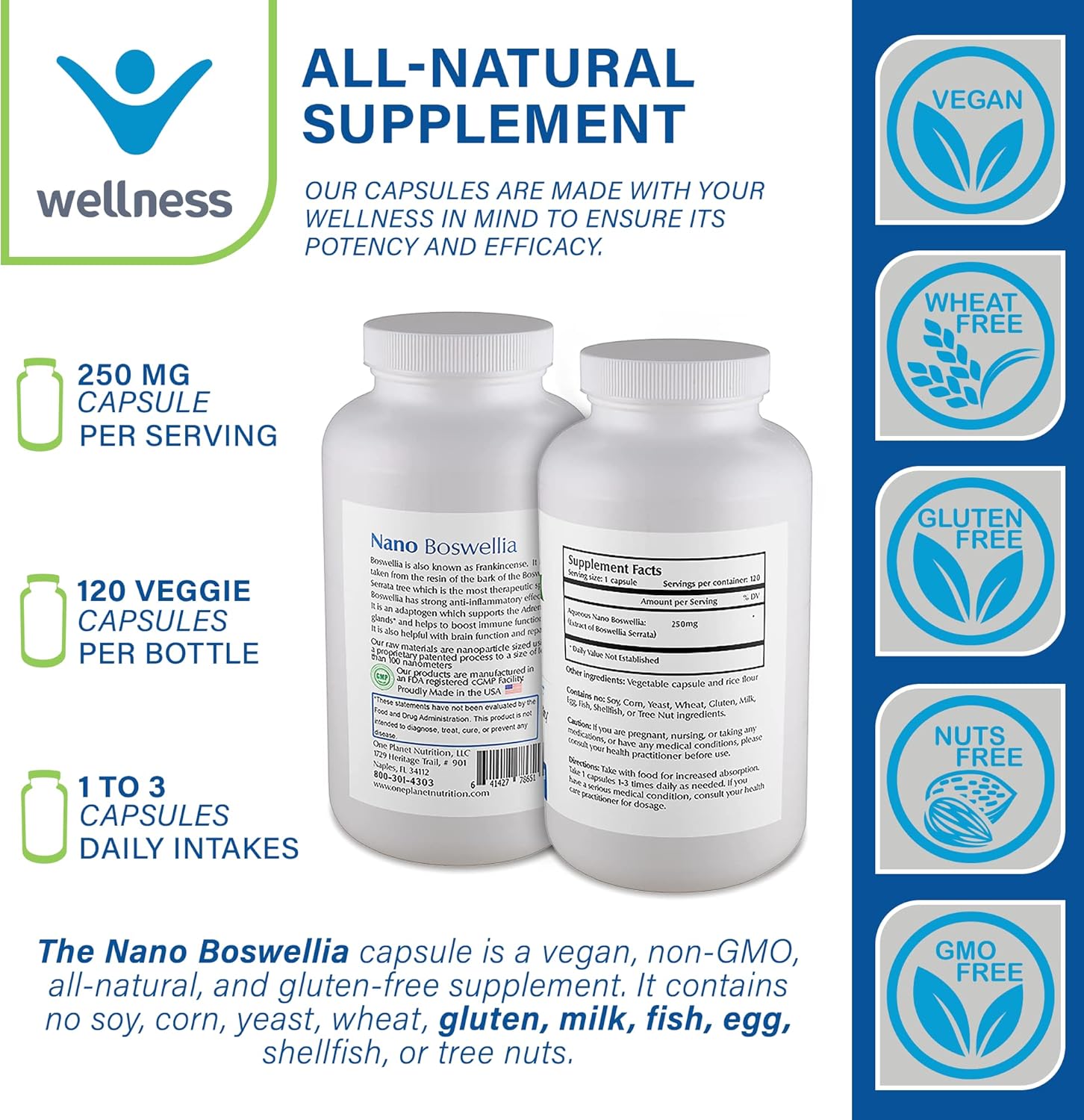 Organic Boswellia Serrata Resin Capsules - 250mg (120 Servings) for Brain Health - Non-GMO, Vegan, Gluten-Free