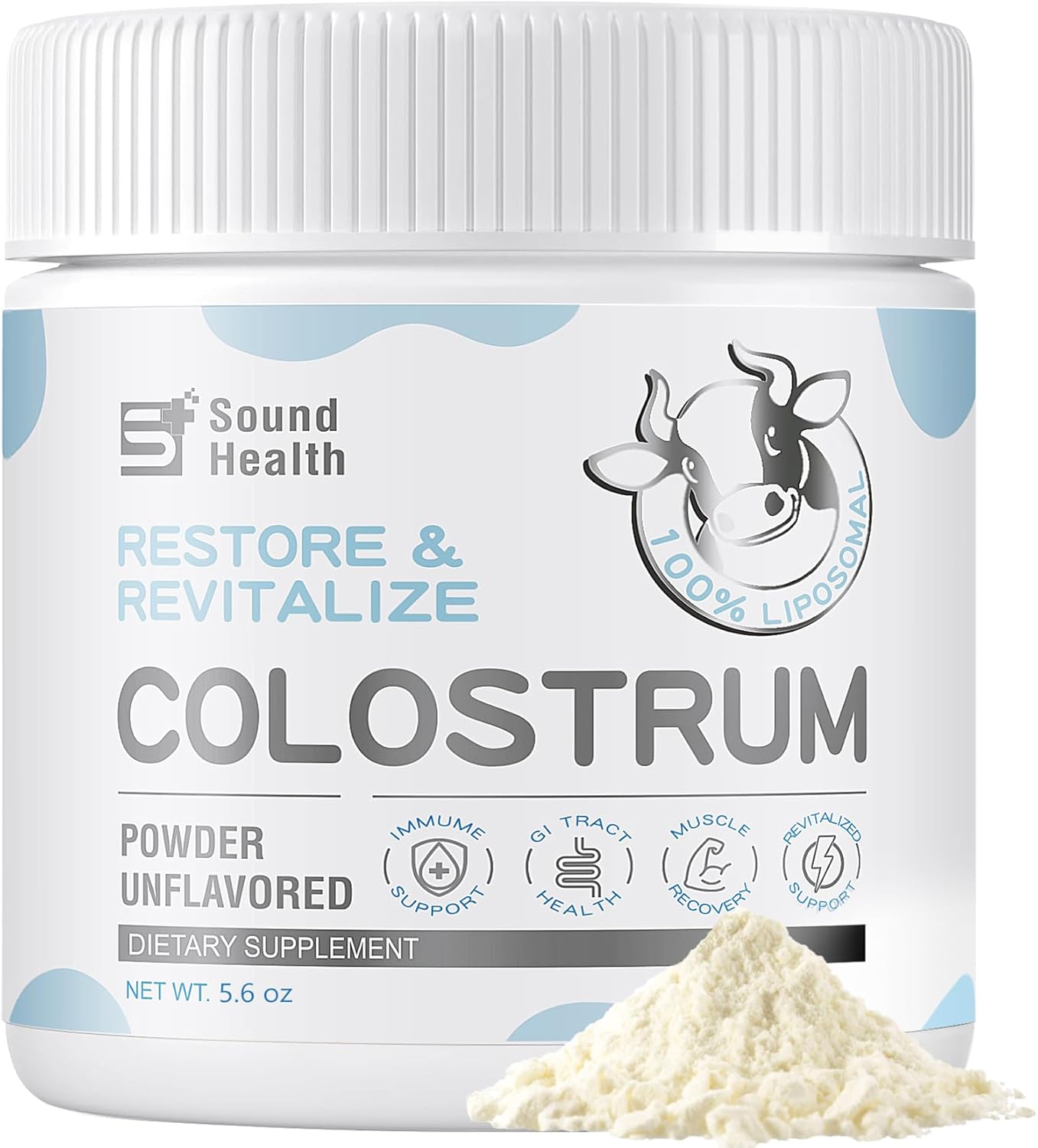 Organic Bovine Colostrum Powder Supplement for Gut Health, Hair Growth, Immune Support - Unflavored (146g) - SoundHealth