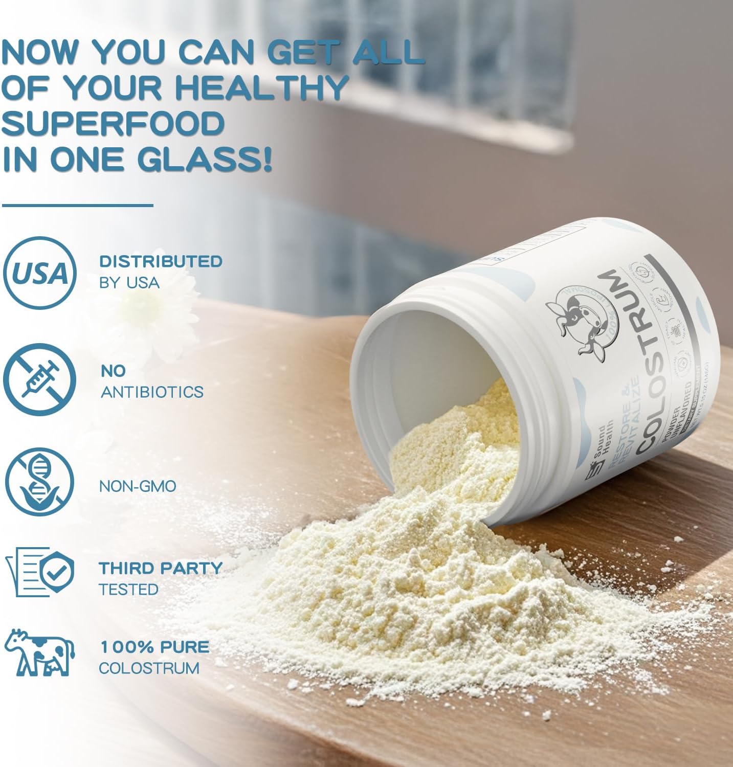 Organic Bovine Colostrum Powder Supplement for Gut Health & Immune Support - Unflavored (73 Servings)