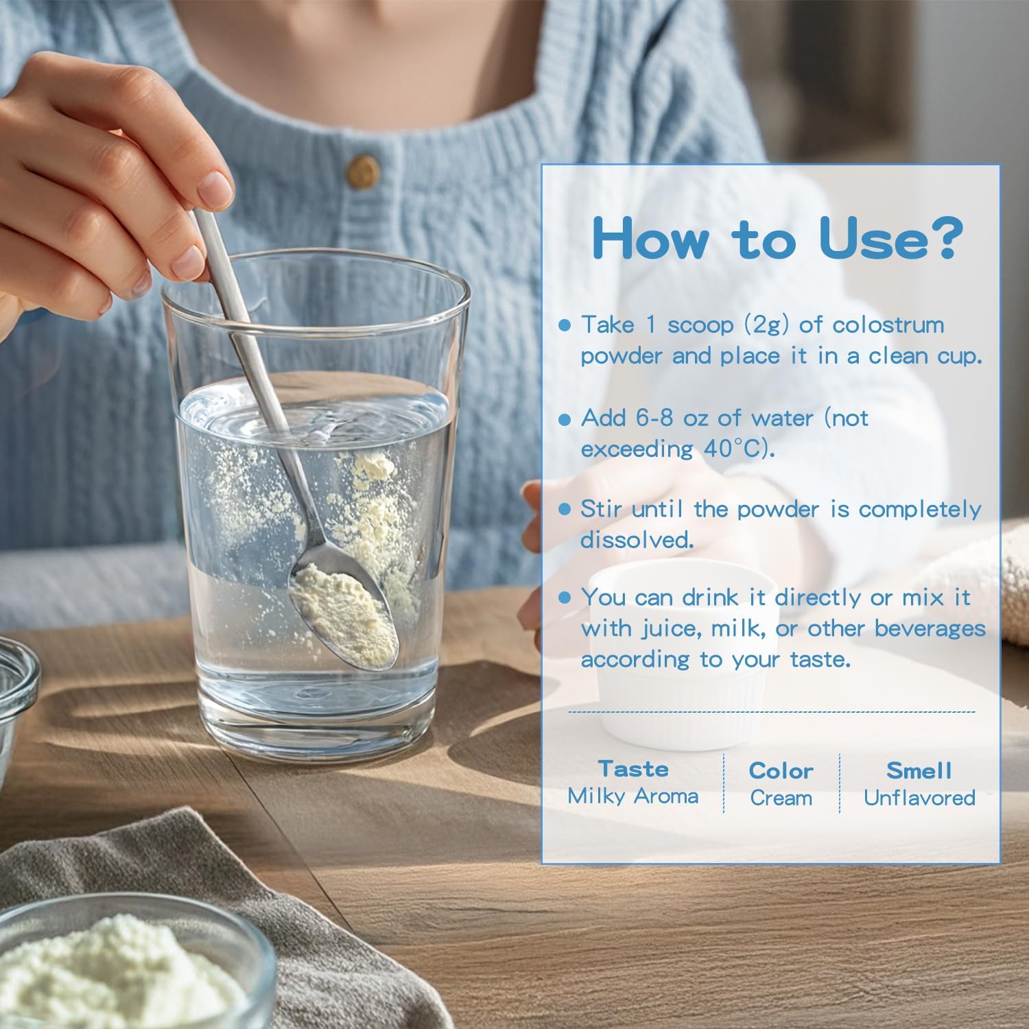 Organic Bovine Colostrum Supplement Powder - Gut Health, Hair Growth, Beauty, Immune Support - Unflavored - 39 Servings