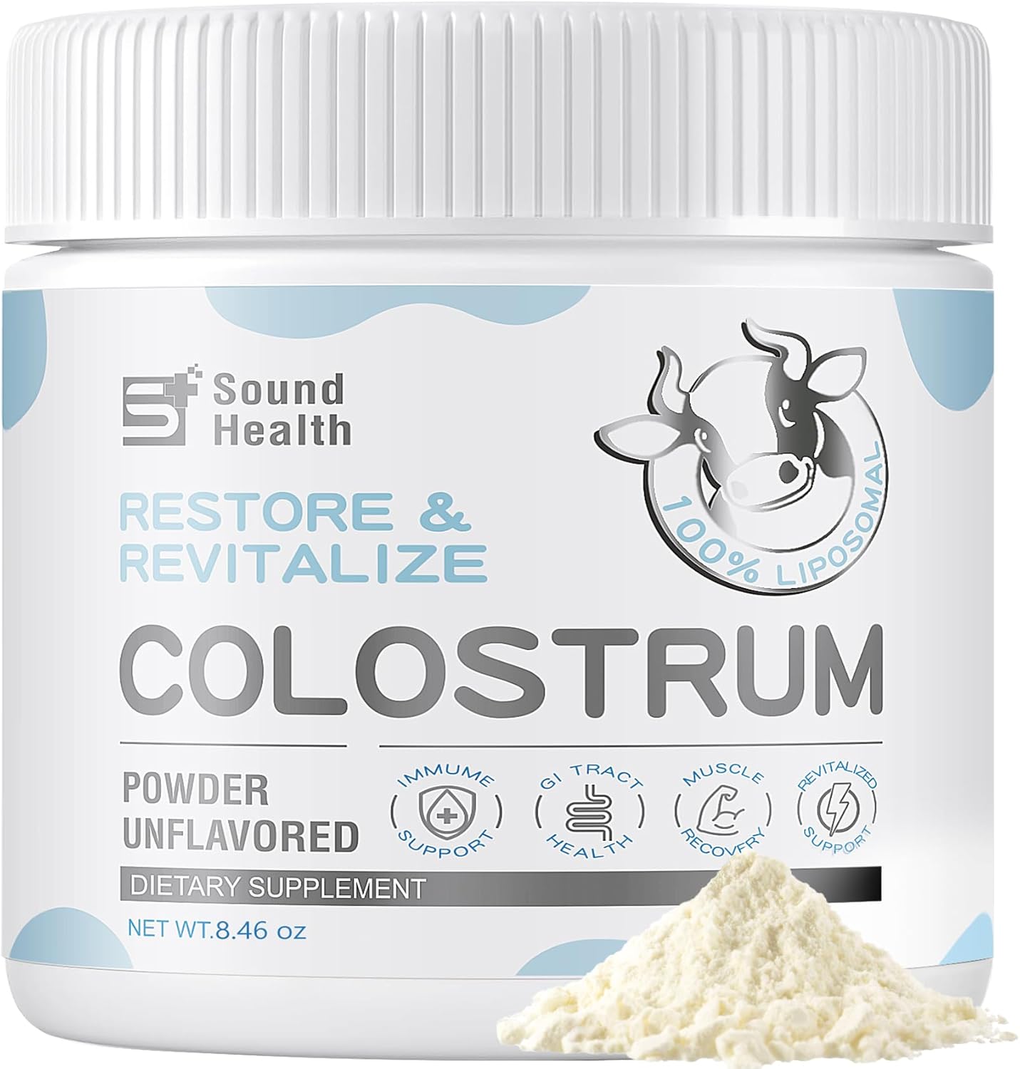 Organic Bovine Colostrum Supplement Powder for Gut Health, Hair Growth, Beauty, and Immune Support - Unflavored (120 Servings) by SoundHealth