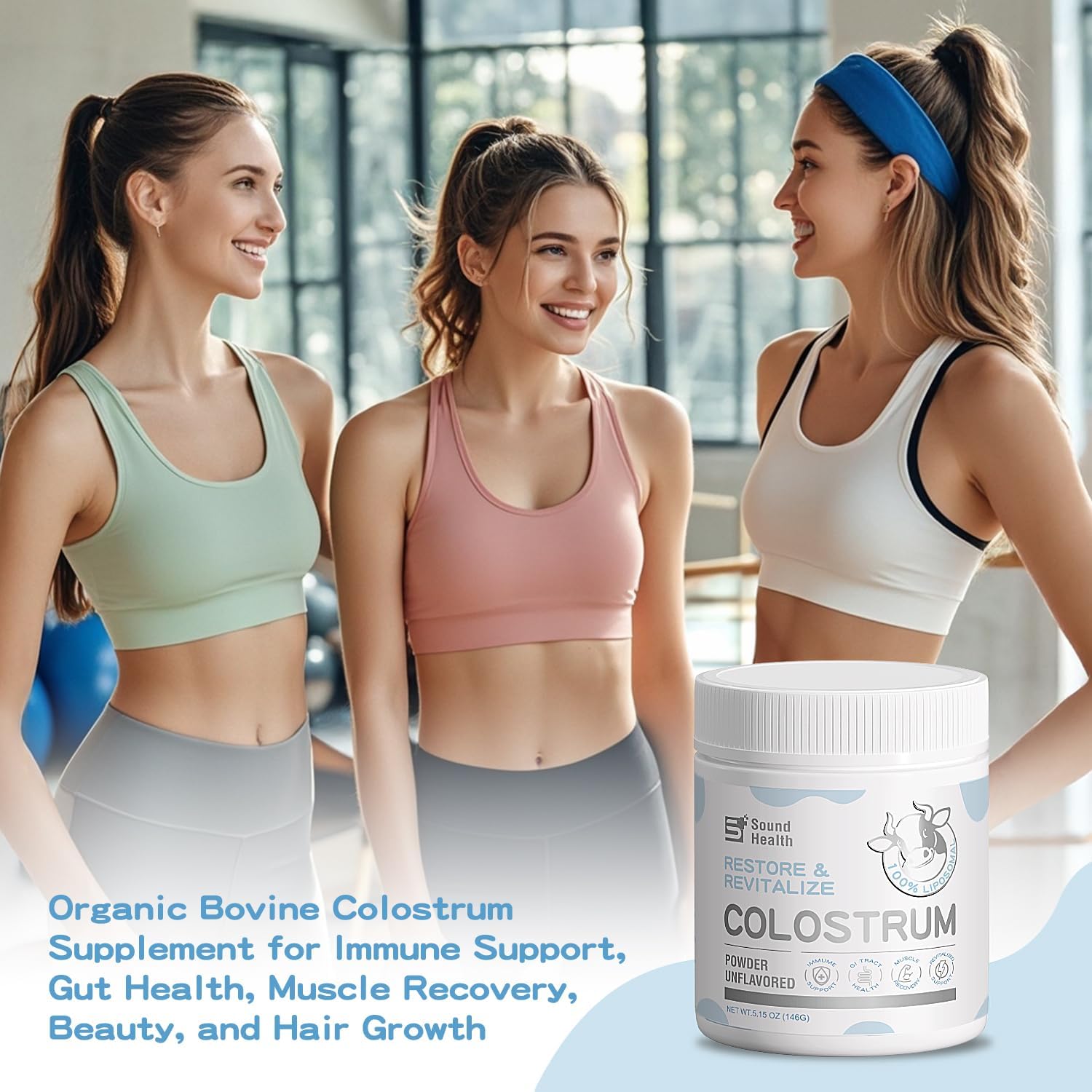 Organic Bovine Colostrum Supplement Powder for Gut Health, Hair Growth, Beauty, and Immune Support - Unflavored (120 Servings) by SoundHealth