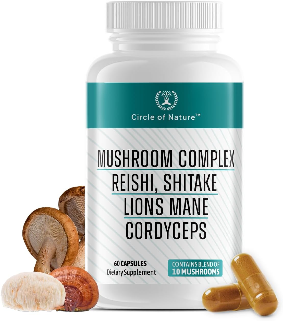 Organic Brain Boosting Mushroom Supplement with 10 Varieties, 1330mg Capsules, Made in USA - Lions Mane, Reishi, Cordyceps, and More