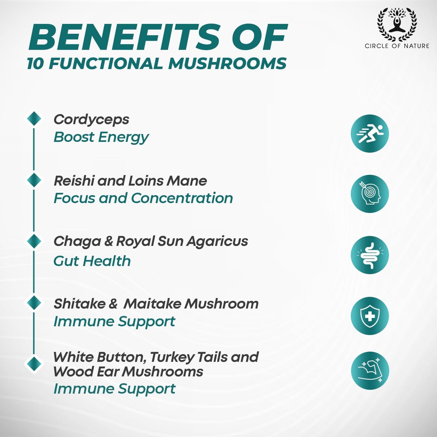 Organic Brain Boosting Mushroom Supplement with 10 Varieties, 1330mg Capsules, Made in USA - Lions Mane, Reishi, Cordyceps, and More