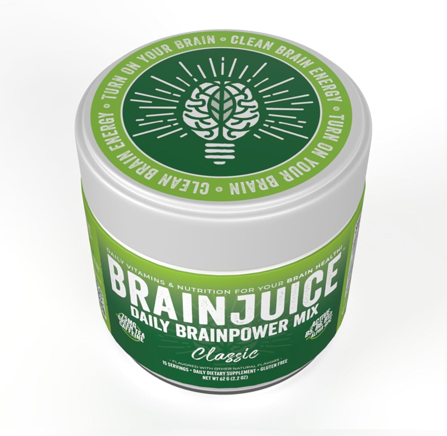 Organic BrainJuice Nootropic Drink Mix for Energy & Focus - Gluten-Free Powder with L Theanine, Alpha GPC, Vitamin B, Green Tea Extract, Caffeine - Classic Flavor, 15 Servings