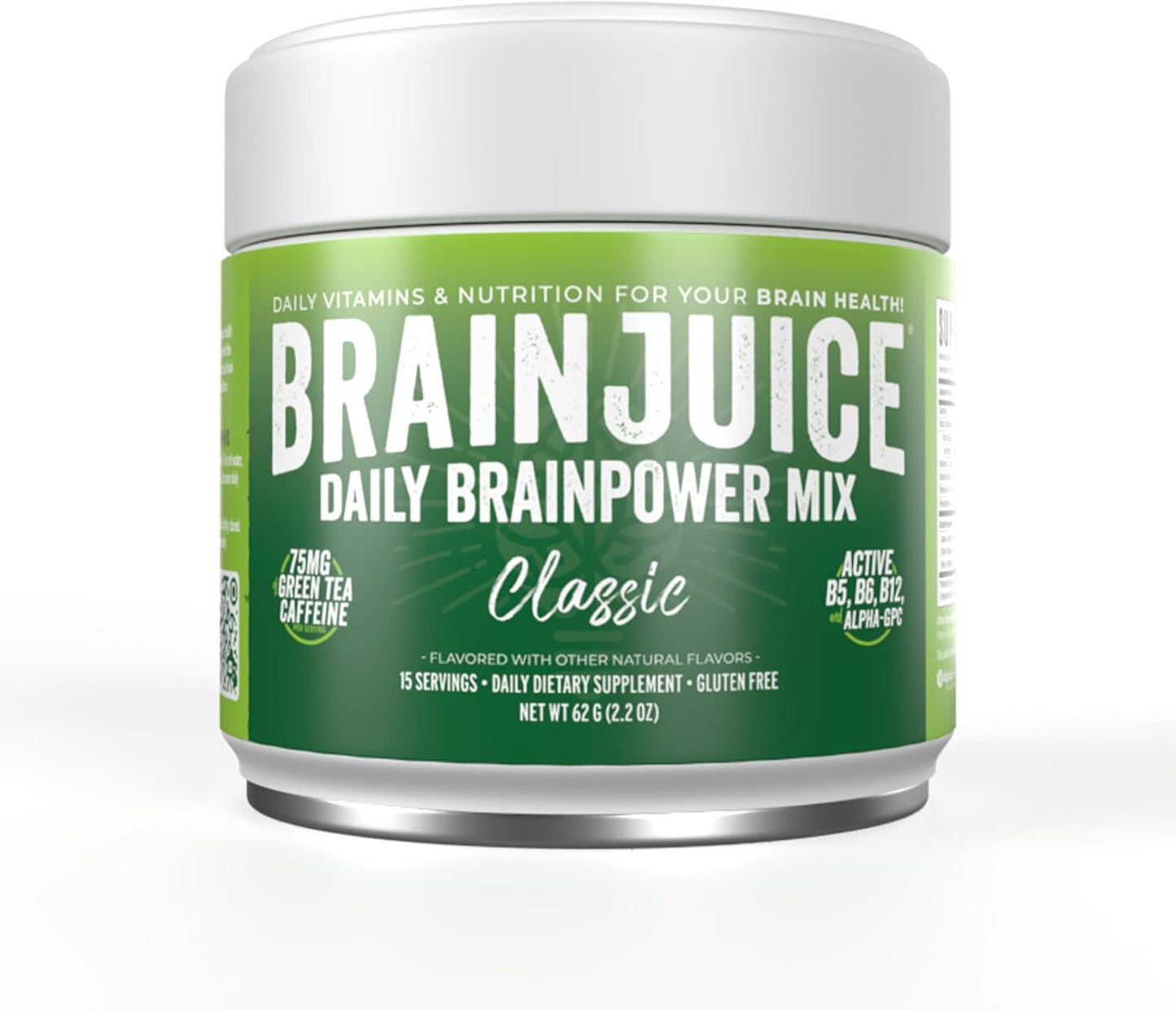 Organic BrainJuice Nootropic Powder Drink Mix for Energy and Focus, Gluten Free with L Theanine, Alpha GPC, Vitamin B, Green Tea Extract, Caffeine - 15 Servings