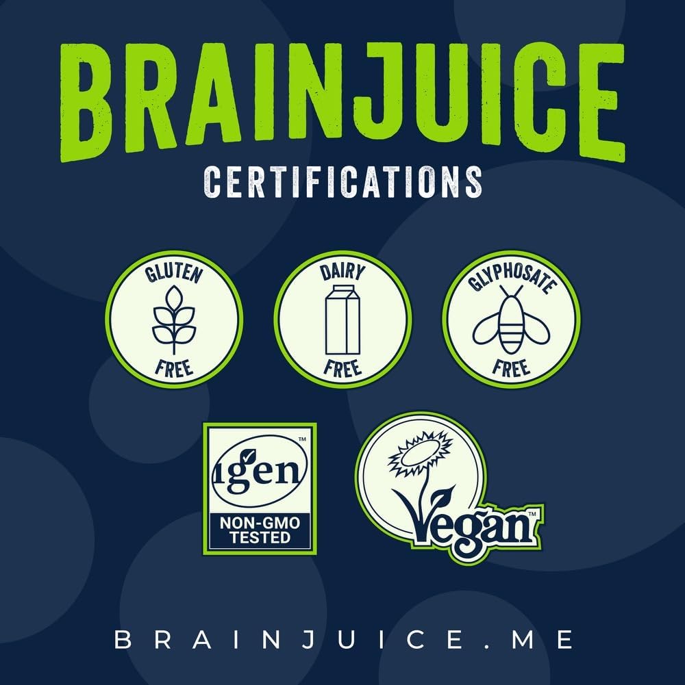 Organic BrainJuice Shot for Energy, Focus, and Immunity - Vitamin D, C, B, Alpha GPC, Ginger Root - Gluten Free, Huckleberry Hibiscus Flavor - 2.5 fl oz, 12 Pack