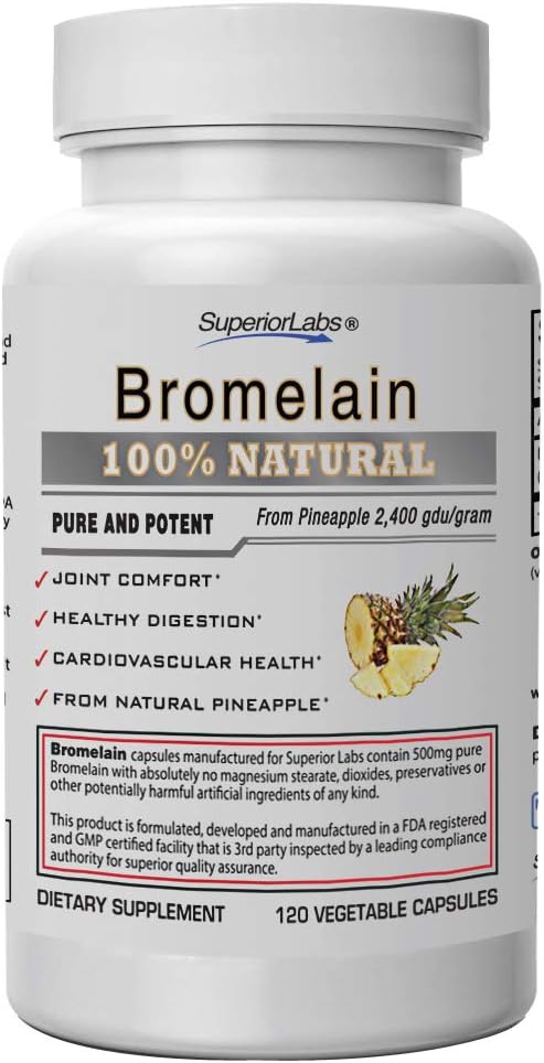 Organic Bromelain 500mg Supplement for Digestion & Cardiovascular Health - 120 Vcaps - Non GMO & High GDU/Gram