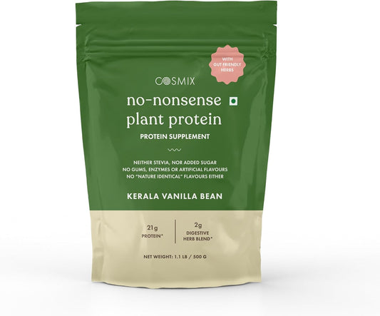 Organic Brown Rice & Pea Isolate Plant Protein Powder with Real Kerala Vanilla Bean - 24G Protein/Serving, Easy Digestion - Gluten & Lactose Free - 500 G Pack