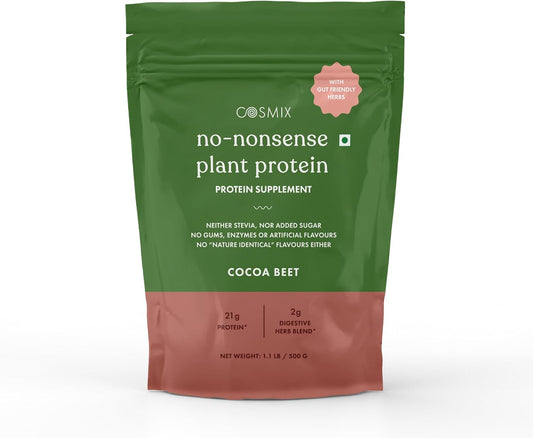 Organic Brown Rice & Pea Protein Isolate, Easy Digestion, 24G Protein, Gluten & Lactose Free Cocoa Beet Powder - 500g Pack