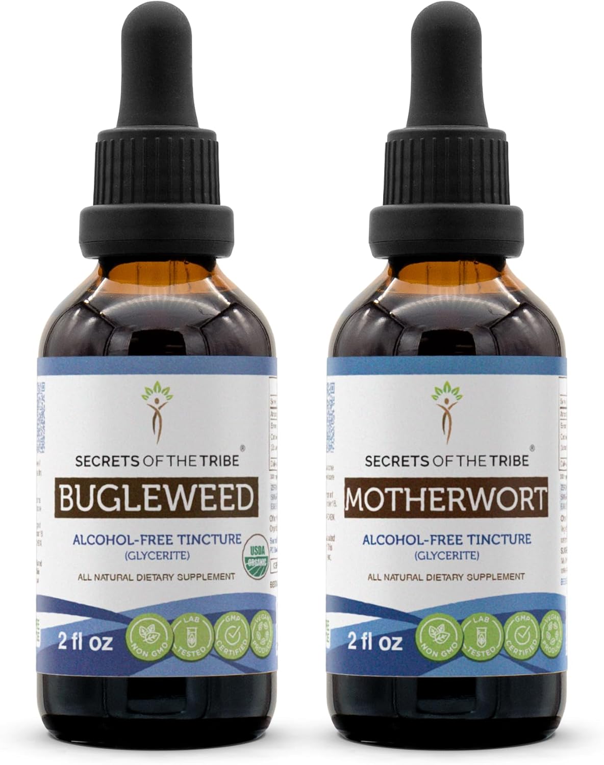 Organic Bugleweed and Motherwort Liquid Extract Bundle - Alcohol-Free Tinctures - 100% USDA Certified - 4 fl oz Total