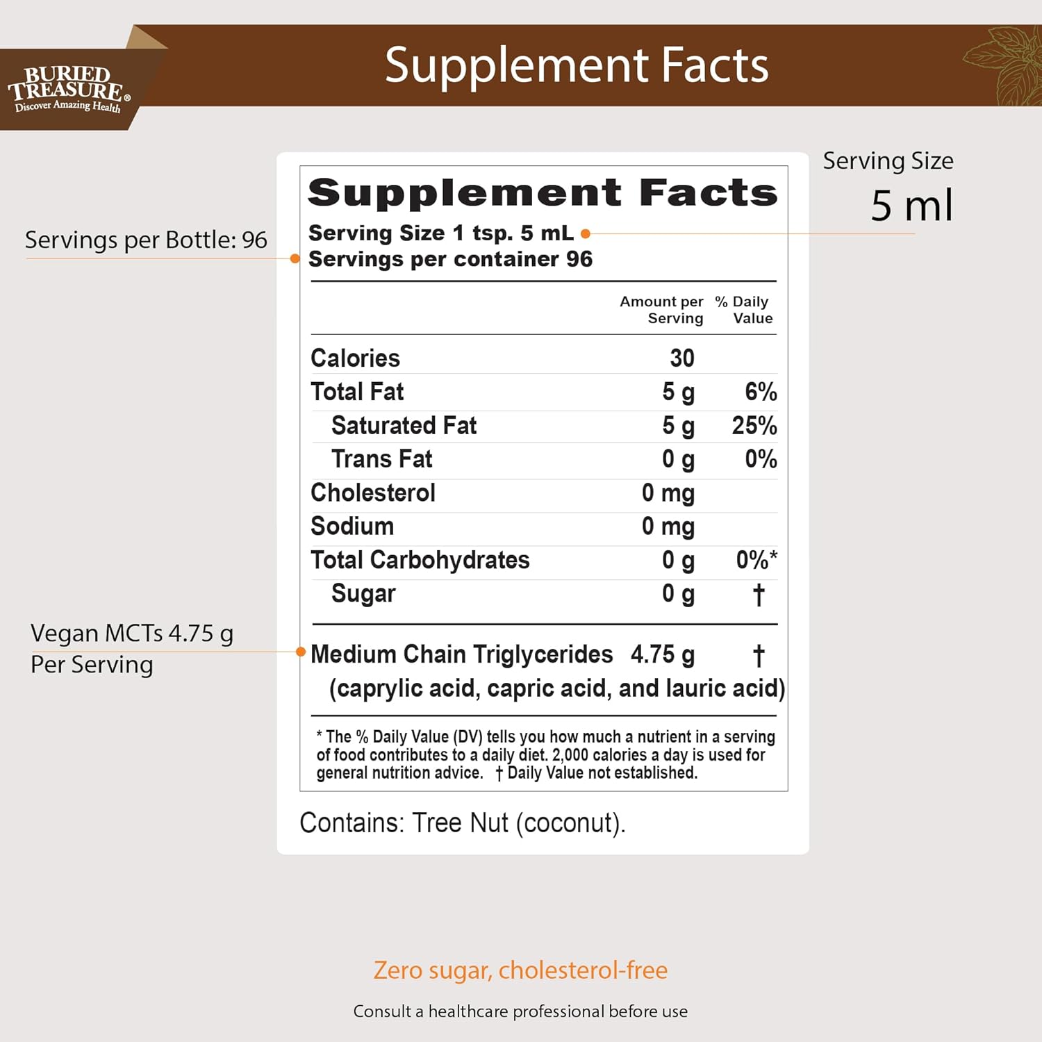 Organic Buried Treasure MCT Coconut Oil - 16.54 Fl Oz - Pure & Natural - Cold Pressed - Keto Friendly