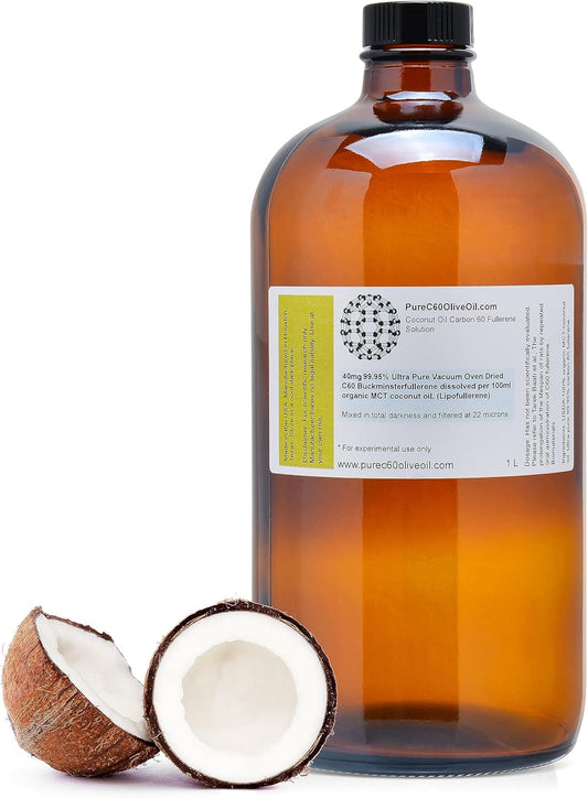 Organic C60 Coconut Oil 1L - 99.95% Carbon 60 Solvent Free - Amber Glass Bottle - Global Producer