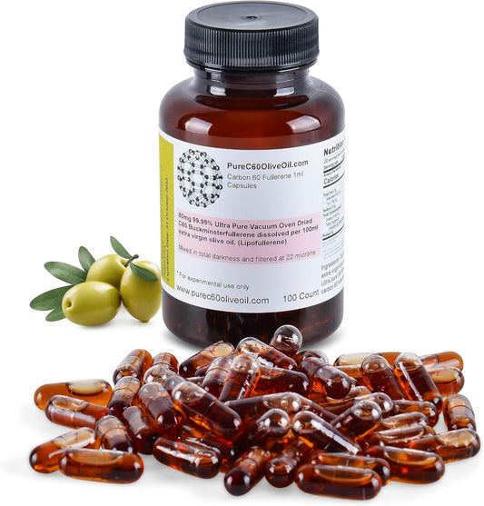 Organic C60 Olive Oil Capsules 100ml - 80mg Food Grade Carbon 60 Solvent Free - Global Leading Producer