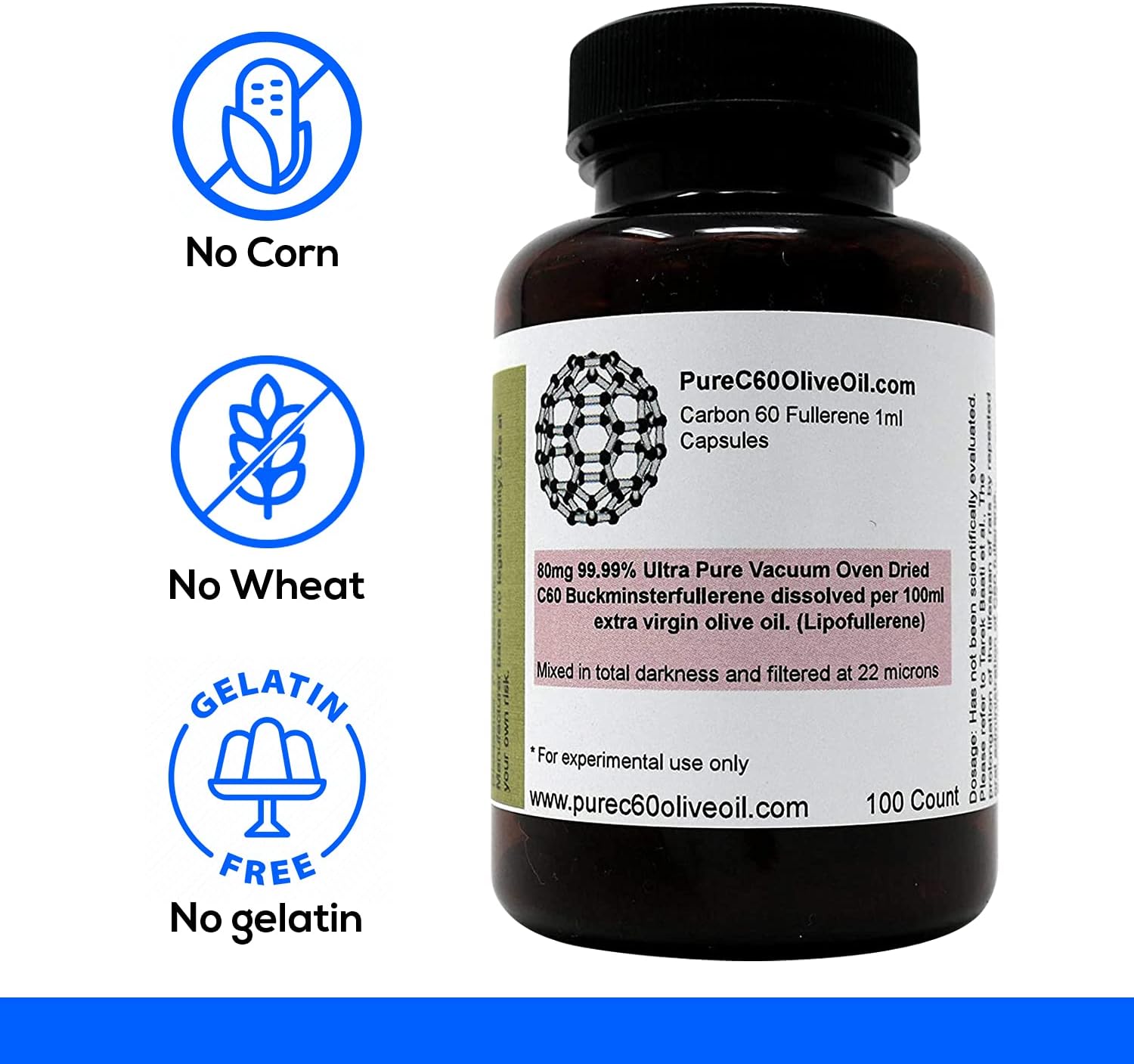 Organic C60 Olive Oil Capsules 100ml - 80mg Food Grade Carbon 60 Solvent Free - Global Leading Producer