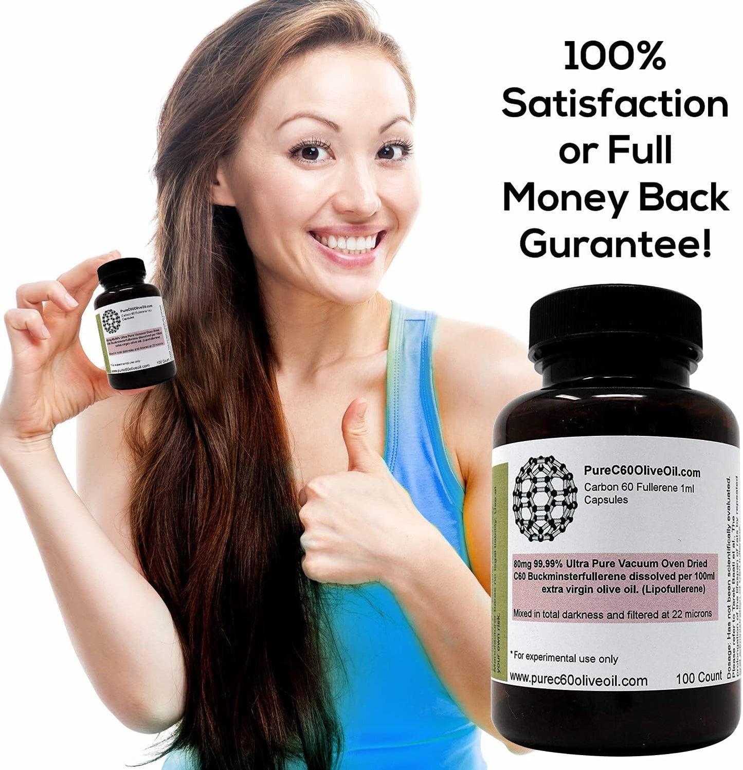 Organic C60 Olive Oil Capsules 100ml - 80mg Food Grade Carbon 60 Solvent Free - Global Leading Producer