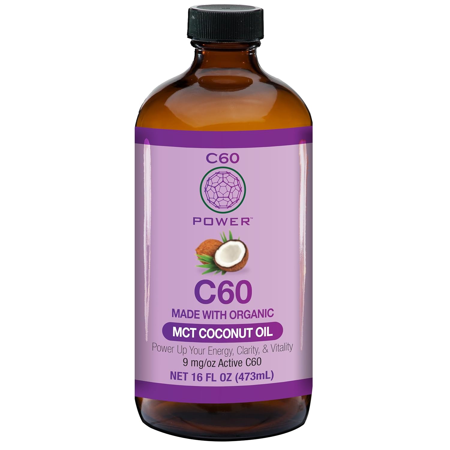 Organic C60 Purple Power MCT Coconut Oil with 99.99% Pure Carbon Fullerenes - 16 oz