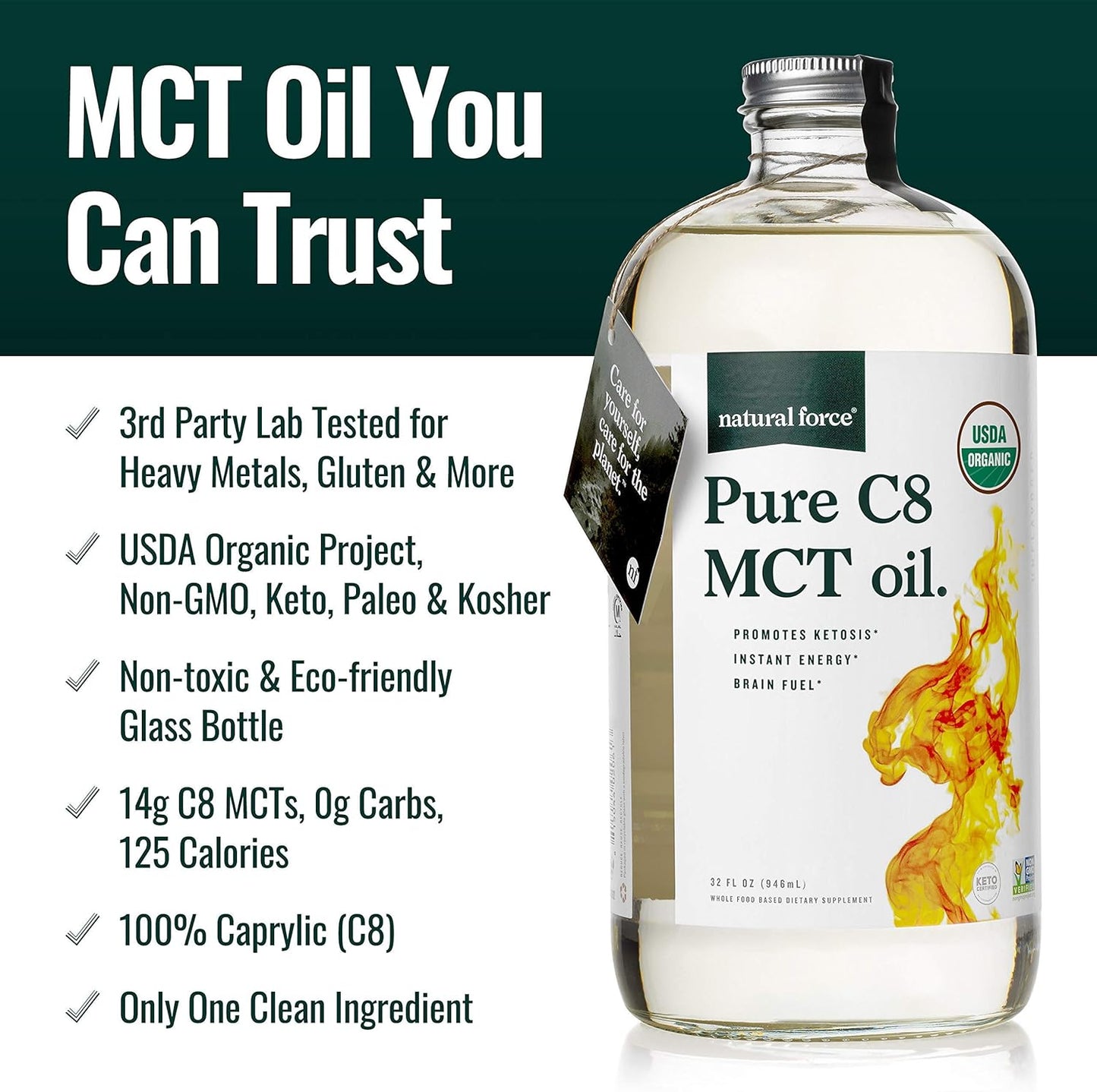 Organic C8 MCT Oil and Clean Coffee Bundle - 100% C8 MCTs, Mold & Mycotoxin Free - Non-GMO, Keto, Paleo, Vegan - 12 Oz Bag, 32 Oz Bottle