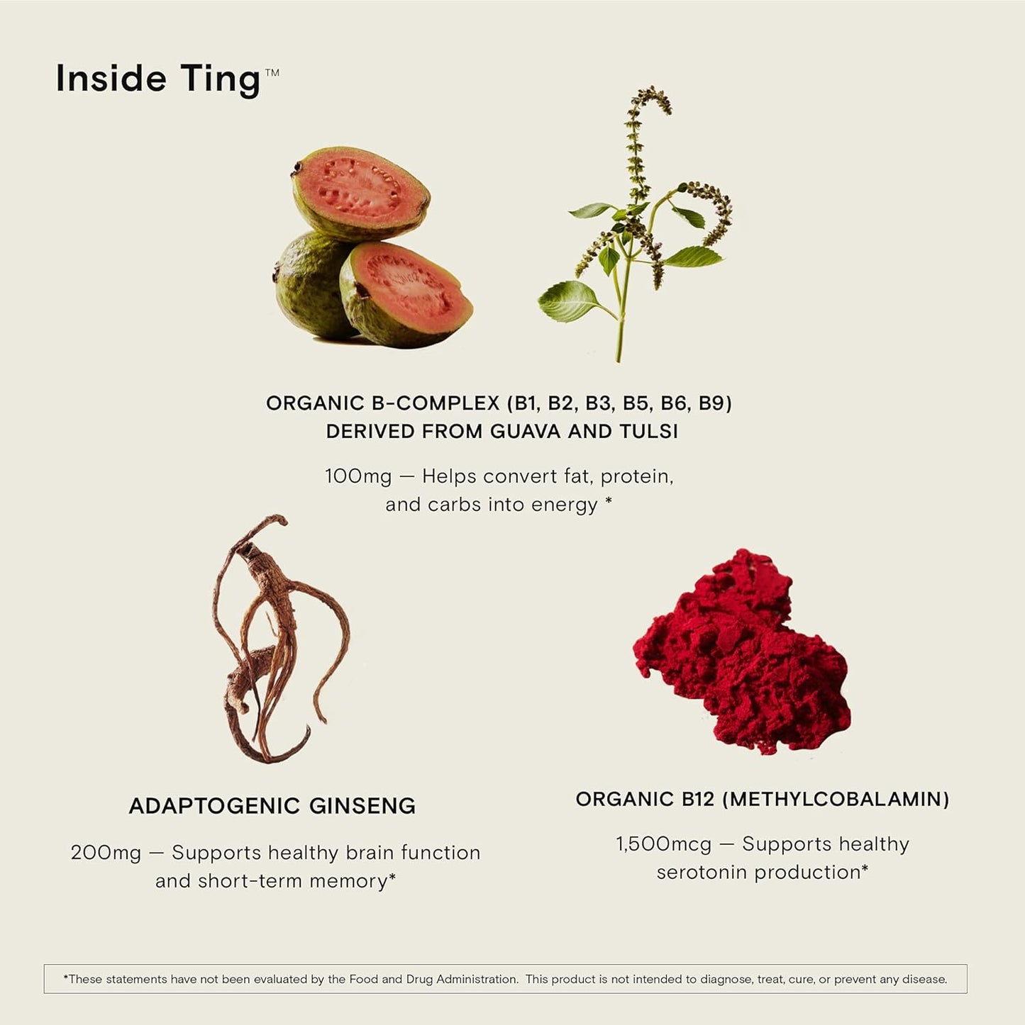 Organic Caffeine-Free Energy Supplement with Vitamin B Complex, Ginseng, Tulsi, and Guava - Moon Juice Ting Mango Jar - 25 Servings