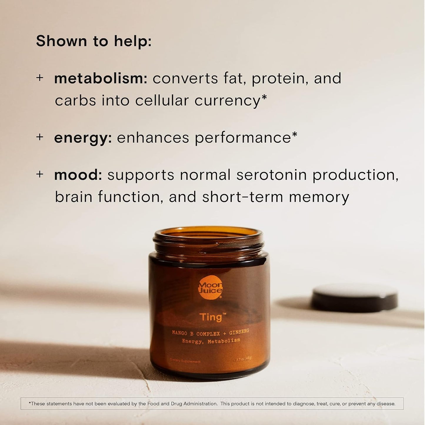 Organic Caffeine-Free Energy Supplement with Vitamin B Complex, Ginseng, Tulsi, and Guava - Moon Juice Ting Mango Jar - 25 Servings