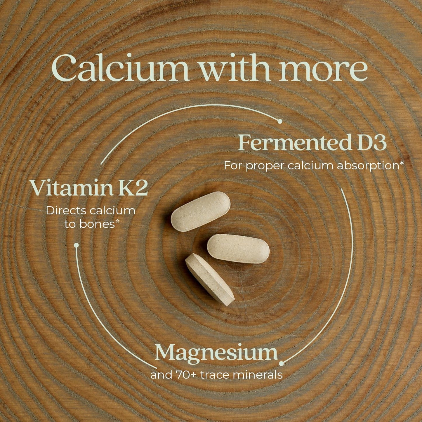 Organic Calcium Supplement with Magnesium, Vitamin D3+K2 & Trace Minerals - 120 Easy-to-Swallow Tablets for Bone Health, Gluten Free