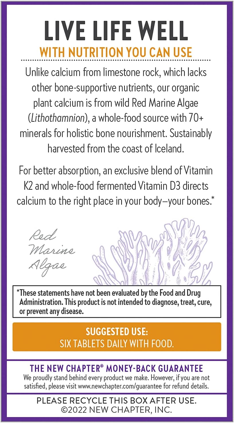 Organic Calcium Supplement with Magnesium, Vitamin D3+K2 for Bone Strength - 240 ct Easy-to-Swallow Tiny Tabs