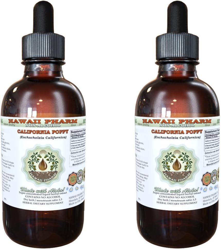 Organic California Poppy Liquid Extract - Alcohol-Free, Glycerite 2x2 oz - Hawaii Pharm