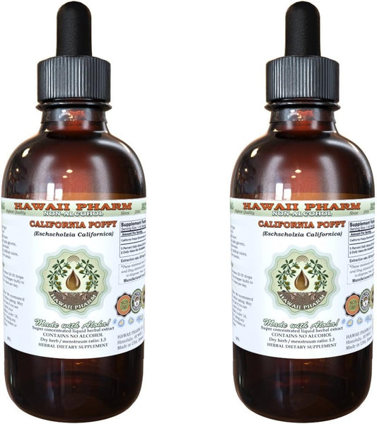 Organic California Poppy Liquid Extract - Alcohol-Free, Glycerite 2x2 oz - Hawaii Pharm