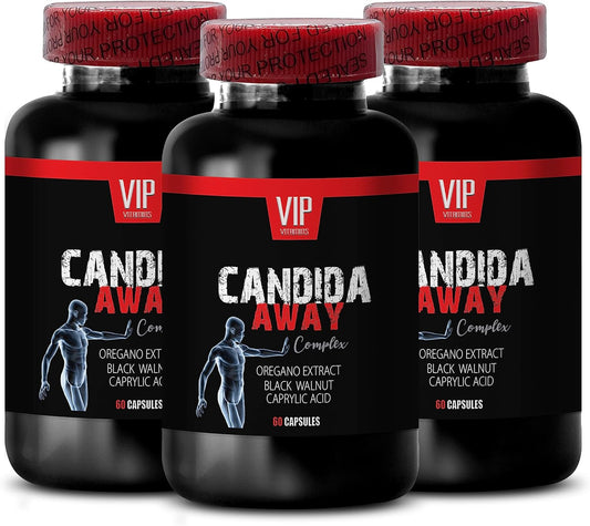 Organic Candida Away Complex with Black Walnut Extract, Aloe Vera, and Oregano Oil - Immune Booster - 180 Capsules