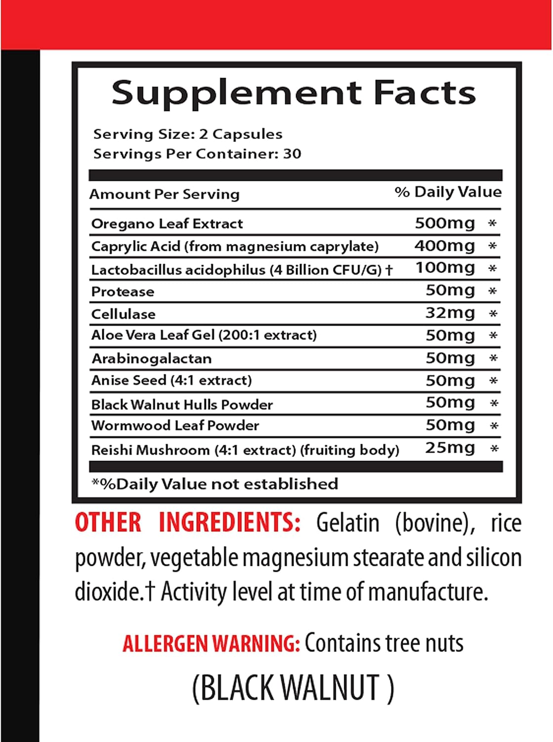 Organic Candida Away Complex with Black Walnut Extract, Aloe Vera, and Oregano Oil - Immune Booster - 180 Capsules