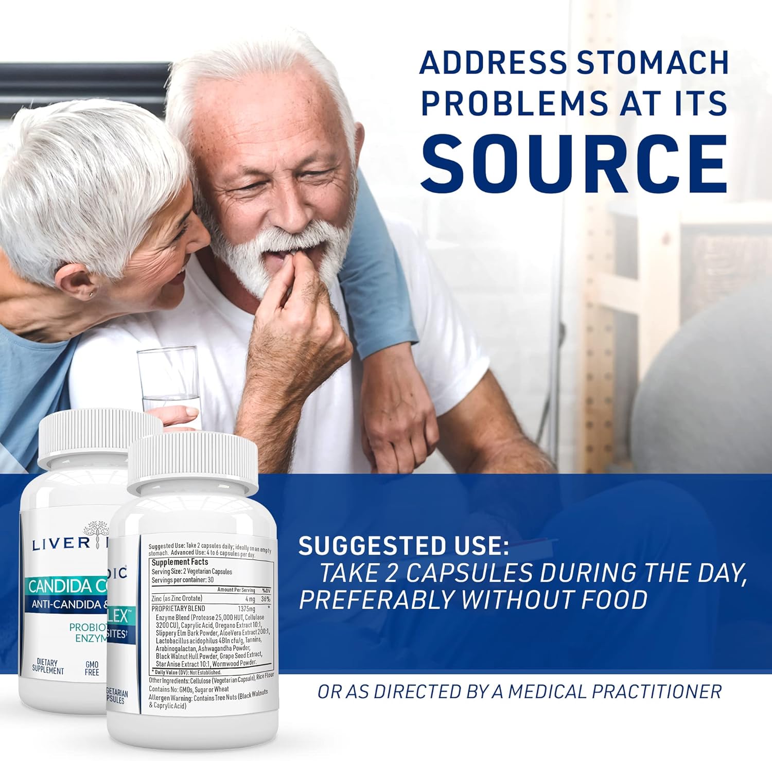 Organic Candida Cleanse Supplement with Oregano Oil, Digestive Enzymes, Probiotics, Caprylic Acid, Grape Seed Extract - 60 Capsules