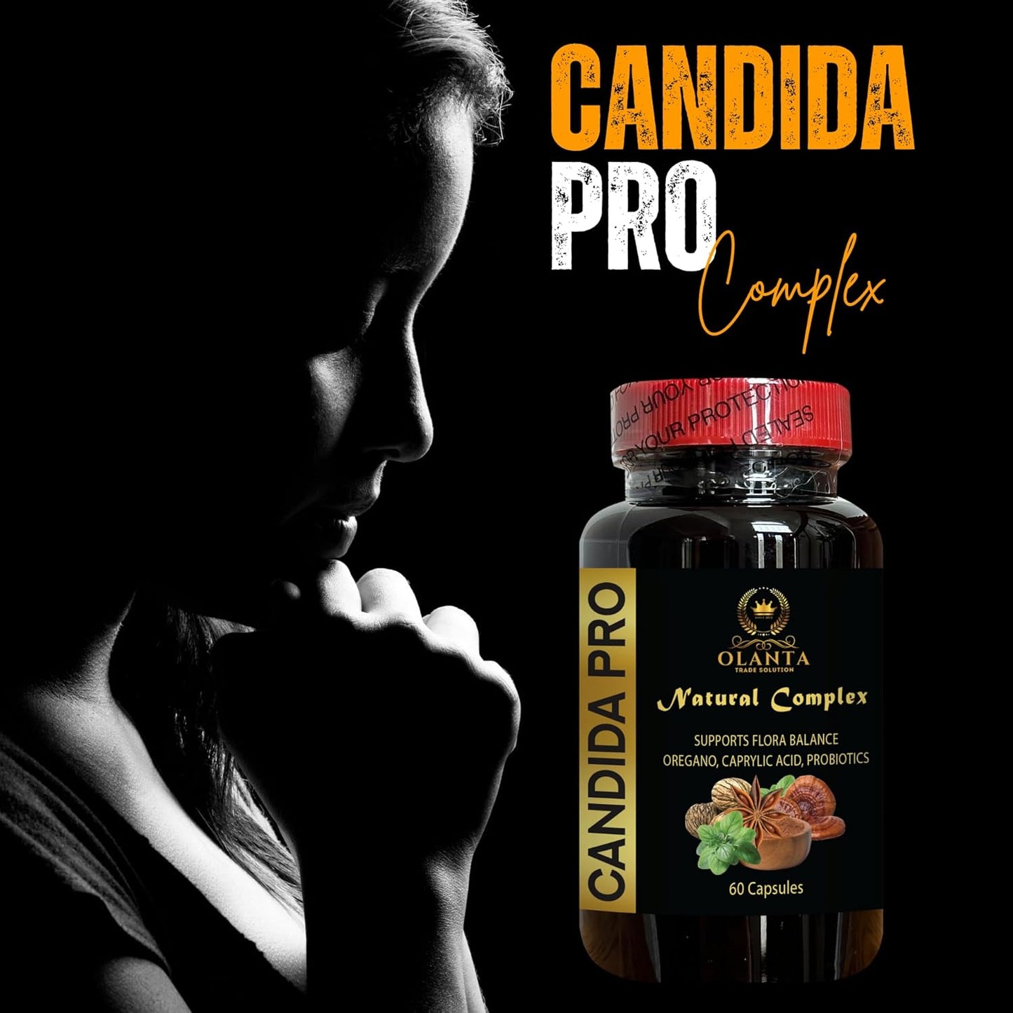 Organic Candida Pro Complex Supplement with Oregano Leaf Extract - Anise Seeds, Black Walnut, Wormwood - 60 Capsules