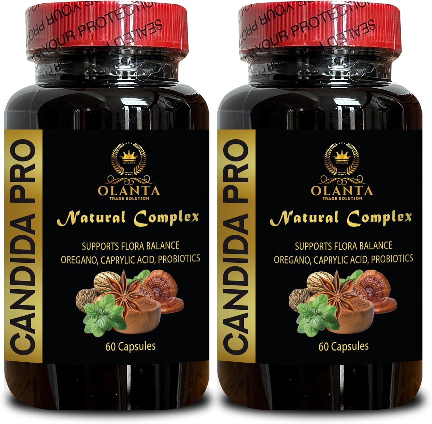 Organic Candida PRO Supplements - Gut Health, Immune Booster, Oregano Oil Capsules, Complete Detox - 2 Bottles